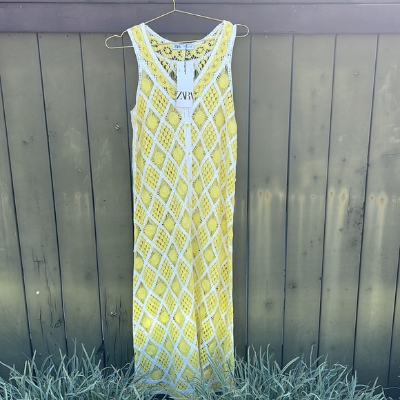 Zara Dresses Nwt Zara Yellow Crochet Maxi Dress Poshmark